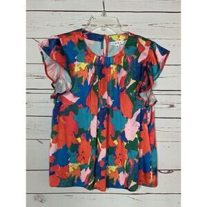 THML Anthropologie Women's M Medium Colorful Floral Spring Summer Top Blouse